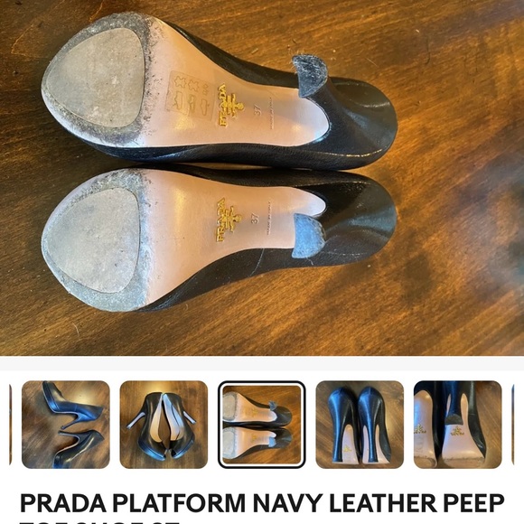 Prada Navy Platform Peep Toe Leather Shoes Size 7 (37) - Picture 5 of 8